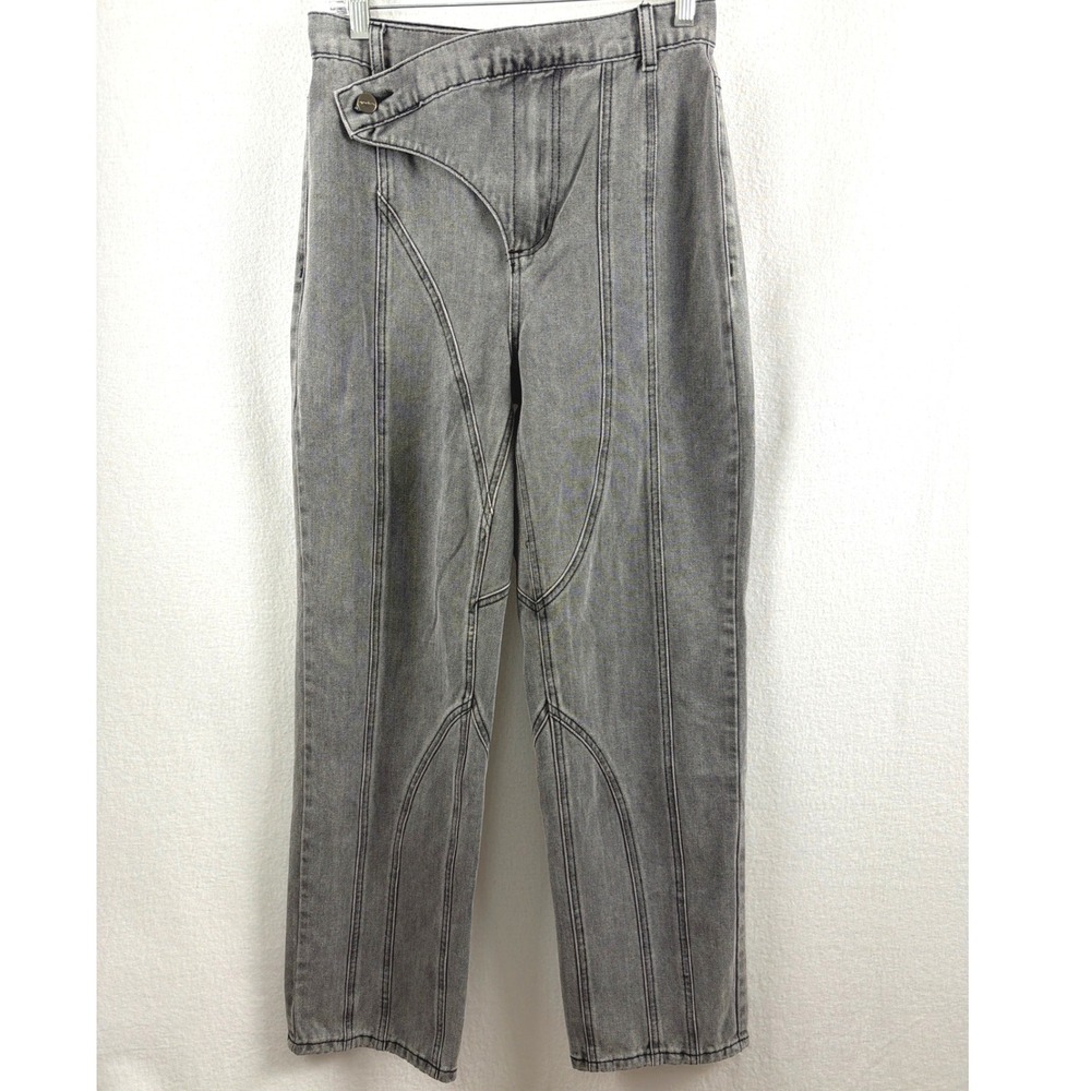 Superdown Kahina Asymmetrical Crossover Waist Seam Detail Jeans Grey Size 27